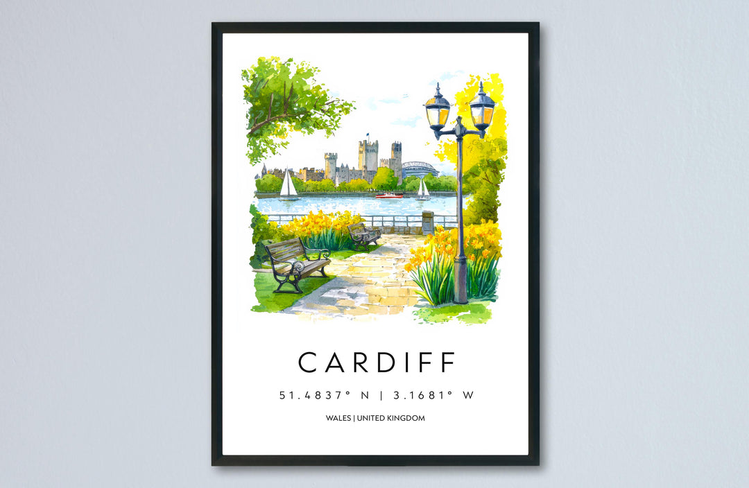 Cardiff Watercolor Poster Cardiff Travel Print Cardiff Wall Art Cityscape Painting Cardiff Souvenir Wales Decor