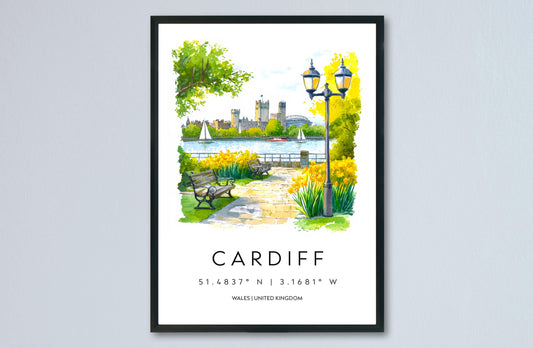 Cardiff Watercolor Poster Cardiff Travel Print Cardiff Wall Art Cityscape Painting Cardiff Souvenir Wales Decor