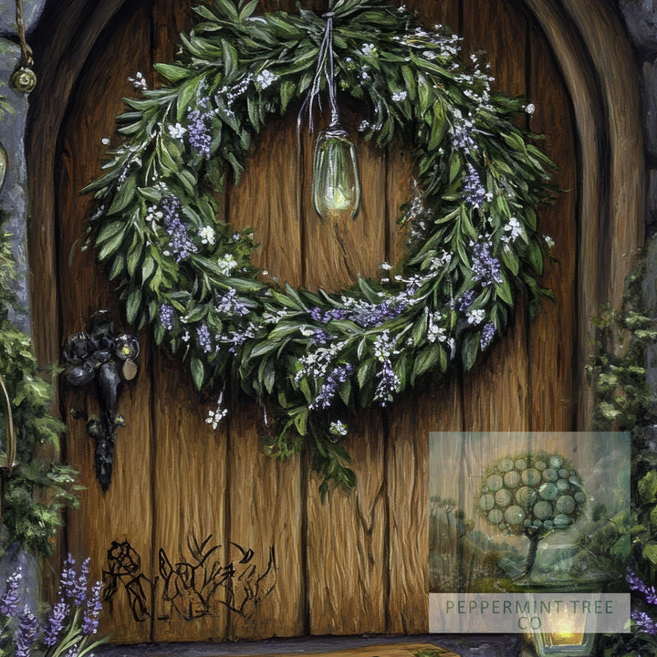 Rosemary Wreath Print, Vintage Botanical Cottagecore Decor