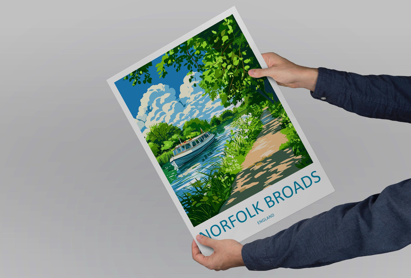 Norfolk Broads Travel Poster England Wall Art River Scene Print Boating View Illustration Waterside Decor Norfolk Gift Souvenir