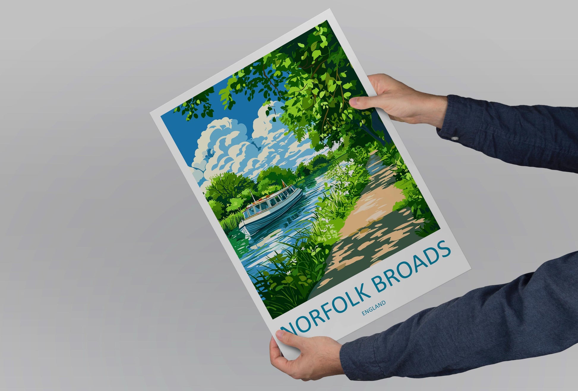 Norfolk Broads Travel Poster England Wall Art River Scene Print Boating View Illustration Waterside Decor Norfolk Gift Souvenir