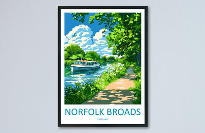 Norfolk Broads Travel Poster England Wall Art River Scene Print Boating View Illustration Waterside Decor Norfolk Gift Souvenir