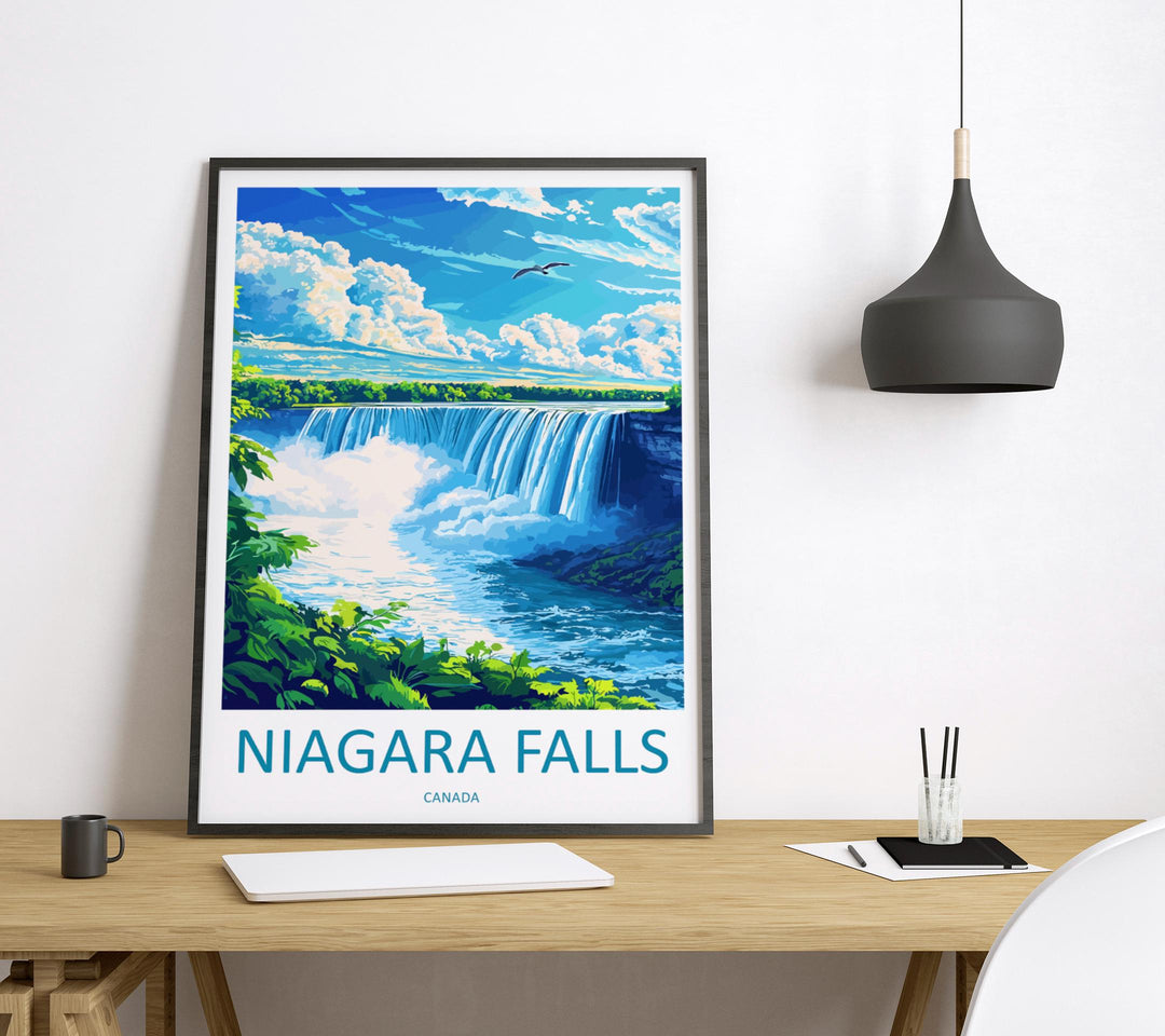 Niagara Falls Travel Poster USA Canada Wall Art Waterfall View Print Scenic Landscape Illustration Nature Decor Niagara Gift Souvenir