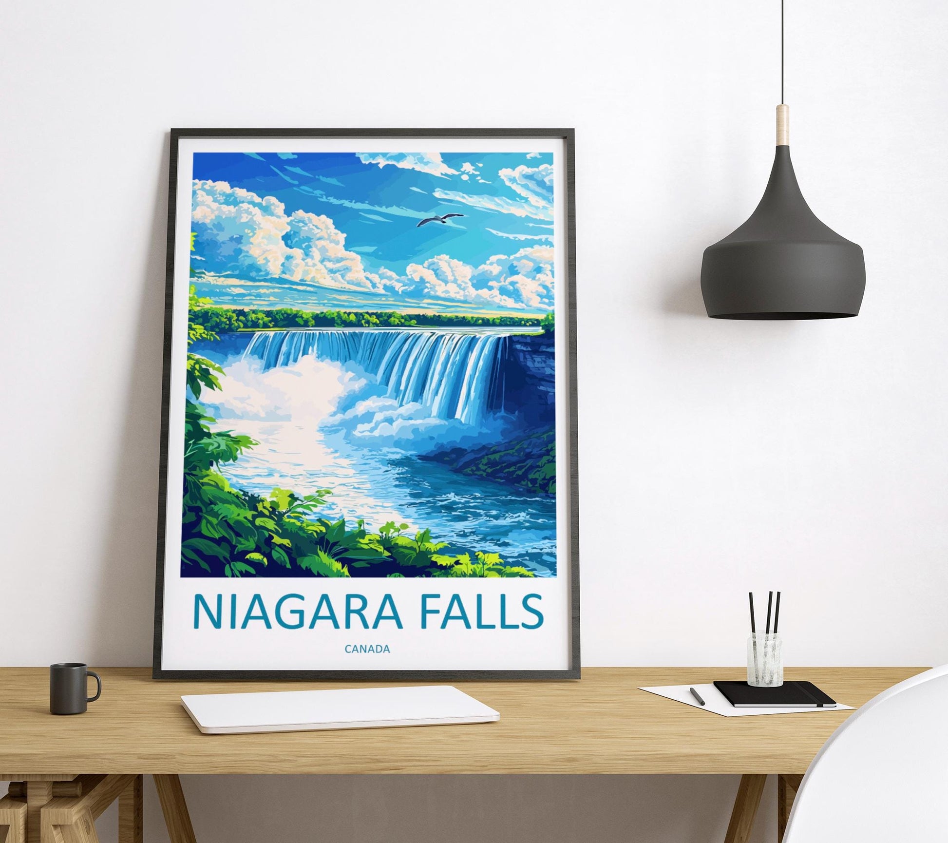 Niagara Falls Travel Poster USA Canada Wall Art Waterfall View Print Scenic Landscape Illustration Nature Decor Niagara Gift Souvenir