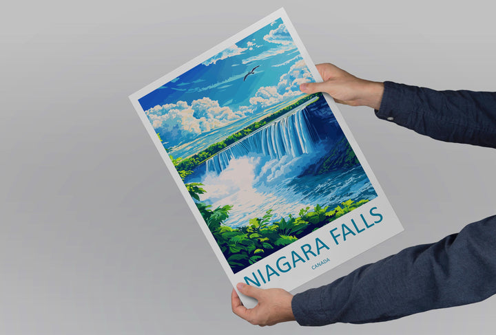 Niagara Falls Travel Poster USA Canada Wall Art Waterfall View Print Scenic Landscape Illustration Nature Decor Niagara Gift Souvenir