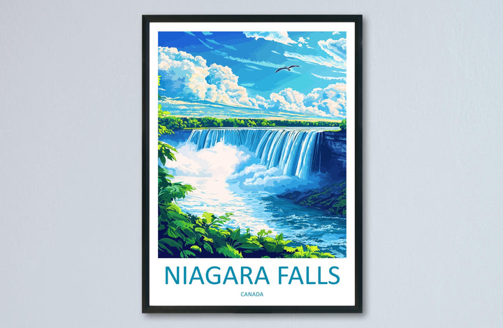 Niagara Falls Travel Poster USA Canada Wall Art Waterfall View Print Scenic Landscape Illustration Nature Decor Niagara Gift Souvenir