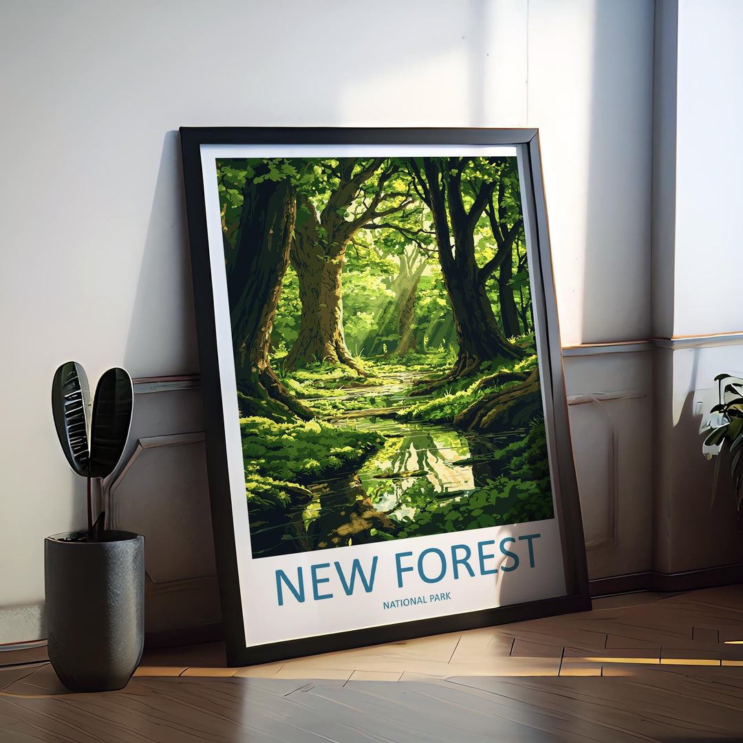 New Forest Travel Poster England Wall Art Woodland Print Heathland View Illustration National Park Decor New Forest Gift Souvenir