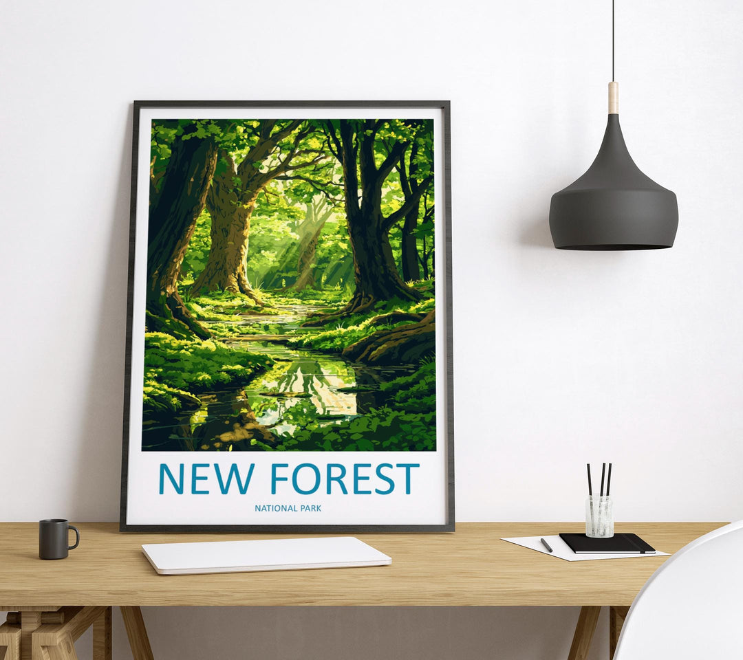 New Forest Travel Poster England Wall Art Woodland Print Heathland View Illustration National Park Decor New Forest Gift Souvenir