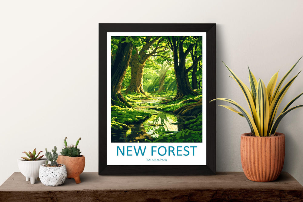 New Forest Travel Poster England Wall Art Woodland Print Heathland View Illustration National Park Decor New Forest Gift Souvenir