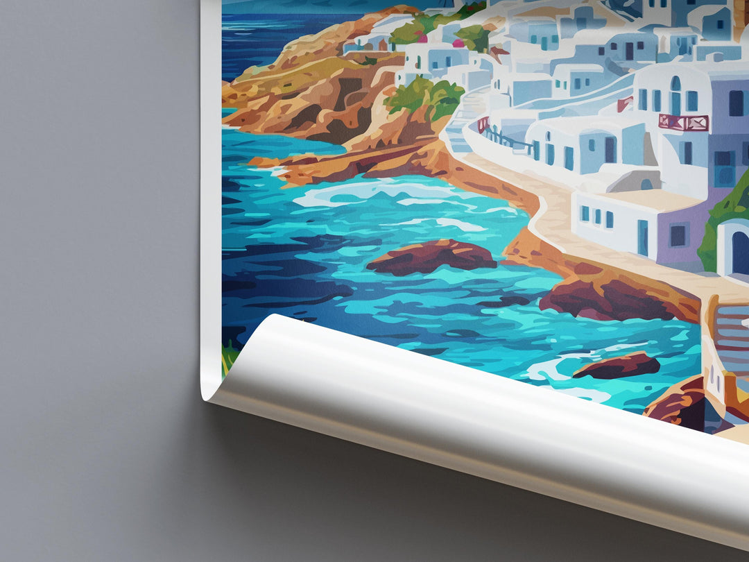 Mykonos Travel Poster Greece Wall Art Island View Print Windmill Scene Illustration Coastal Decor Mykonos Gift Souvenir Cyclades Art