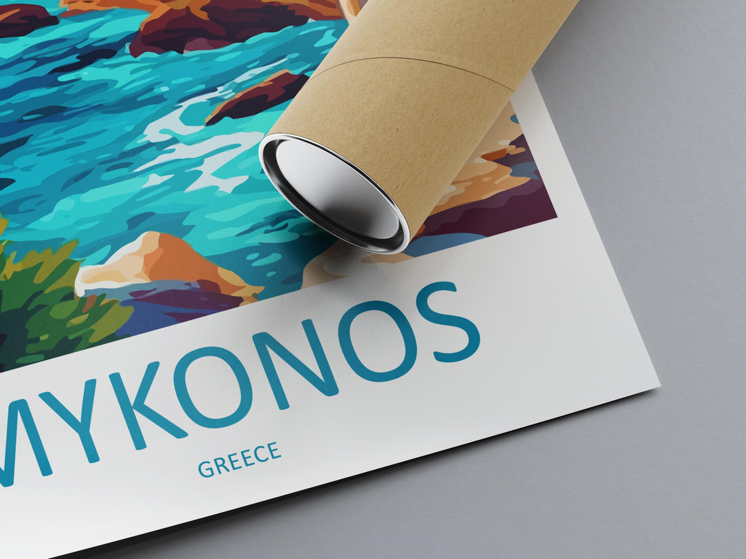 Mykonos Travel Poster Greece Wall Art Island View Print Windmill Scene Illustration Coastal Decor Mykonos Gift Souvenir Cyclades Art