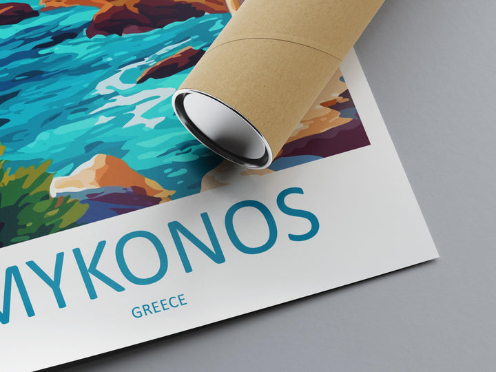 Mykonos Travel Poster Greece Wall Art Island View Print Windmill Scene Illustration Coastal Decor Mykonos Gift Souvenir Cyclades Art
