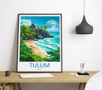 Tulum Travel Poster Mexico Wall Art Coastal Ruins Print Beach View Illustration Tropical Decor Tulum Gift Souvenir Scene