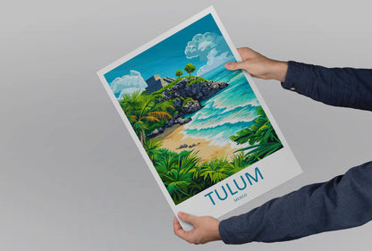 Tulum Travel Poster Mexico Wall Art Coastal Ruins Print Beach View Illustration Tropical Decor Tulum Gift Souvenir Scene