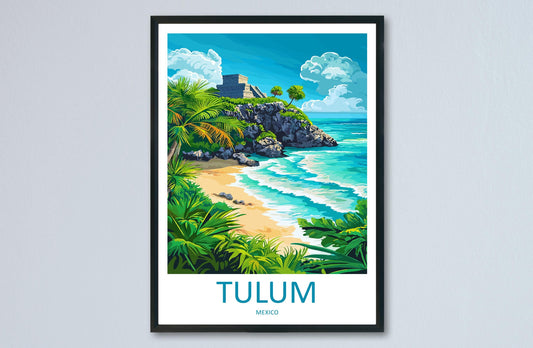 Tulum Travel Poster Mexico Wall Art Coastal Ruins Print Beach View Illustration Tropical Decor Tulum Gift Souvenir Scene