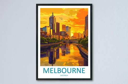 Melbourne Travel Poster Australia Wall Art Cityscape Print Yarra River View Illustration Urban Decor Melbourne Gift Souvenir Scene