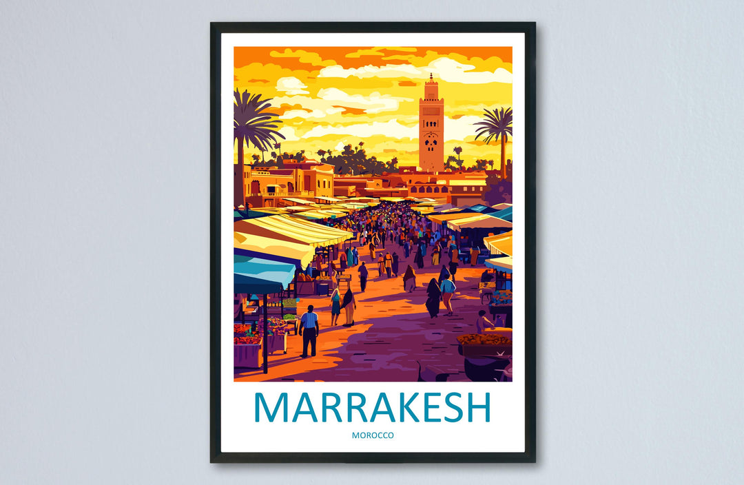 Marrakesh Travel Poster Morocco Wall Art Medina Print City View Illustration North Africa Decor Marrakesh Gift Souvenir Scene