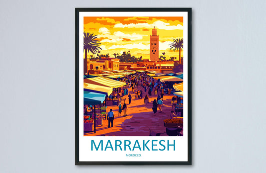 Marrakesh Travel Poster Morocco Wall Art Medina Print City View Illustration North Africa Decor Marrakesh Gift Souvenir Scene