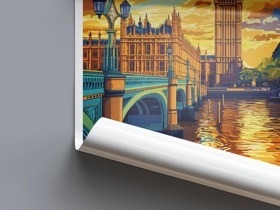London Travel Poster England Wall Art Cityscape Print Landmark View Illustration Big Ben Decor London Gift Souvenir Scene