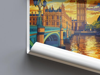 London Travel Poster England Wall Art Cityscape Print Landmark View Illustration Big Ben Decor London Gift Souvenir Scene