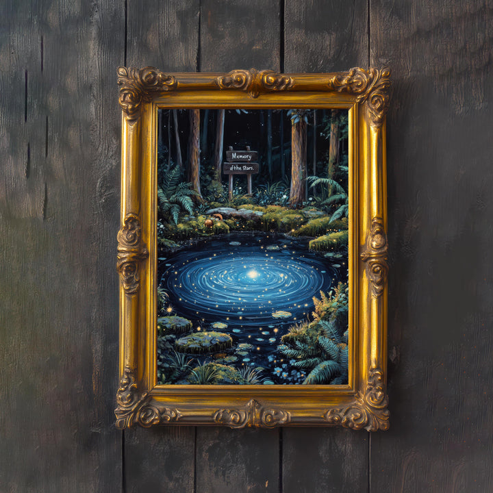 Twilight Mirror Pond Print, Vintage Cottagecore Nature Art