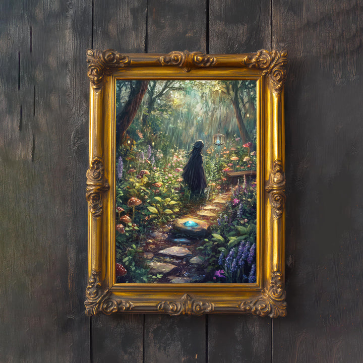 Rain Summoning Garden Print, Vintage Cottagecore, Dark Academia Decor