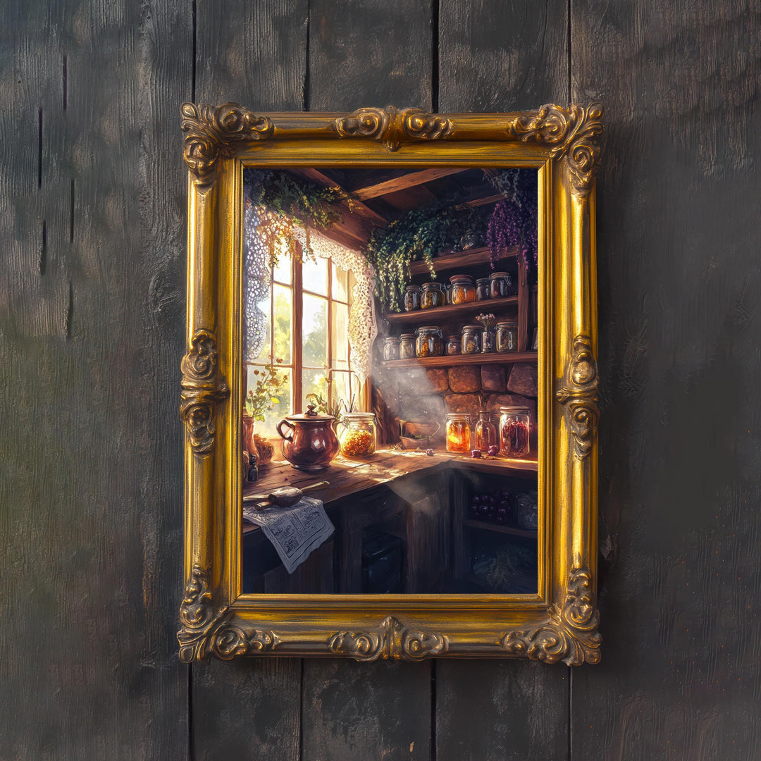 Cottagecore Kitchen Print: Vintage Elixir Brewing Art