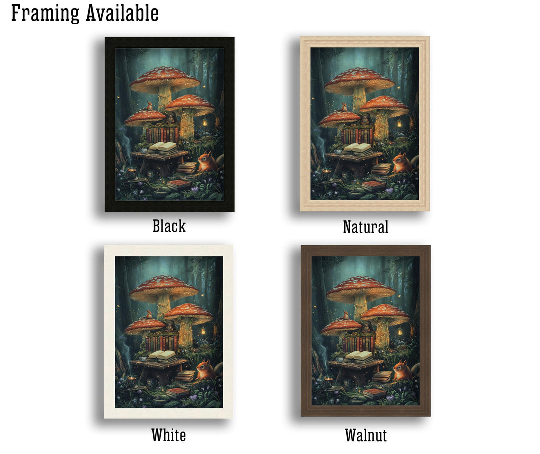 Mushroom Library Print, Vintage Enchanted Forest Art