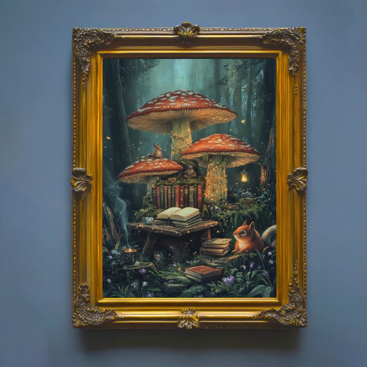 Mushroom Library Print, Vintage Enchanted Forest Art