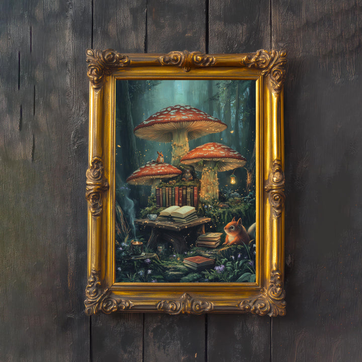 Mushroom Library Print, Vintage Enchanted Forest Art