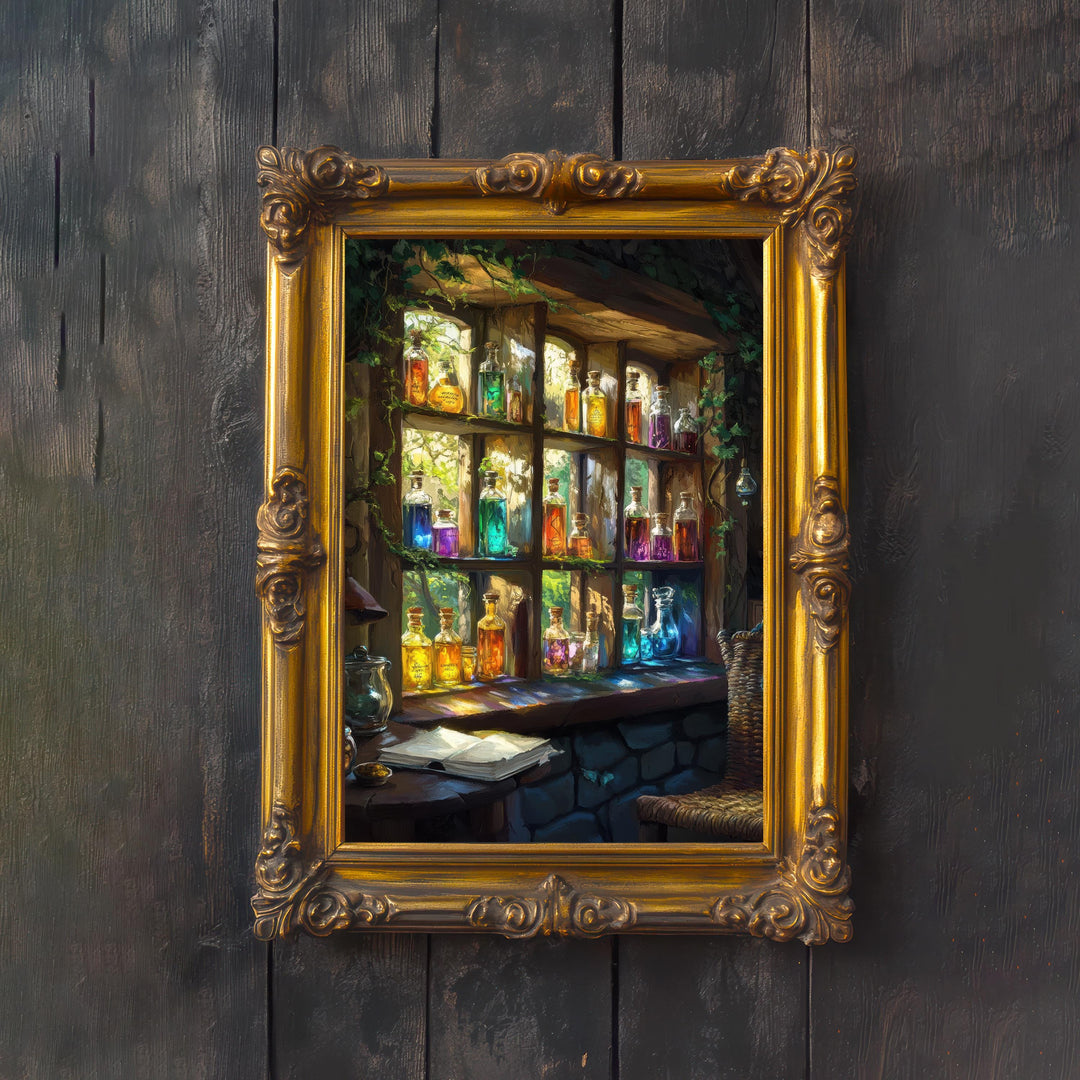 Cottagecore Potion Window Art Print, Vintage Herbal Illustration