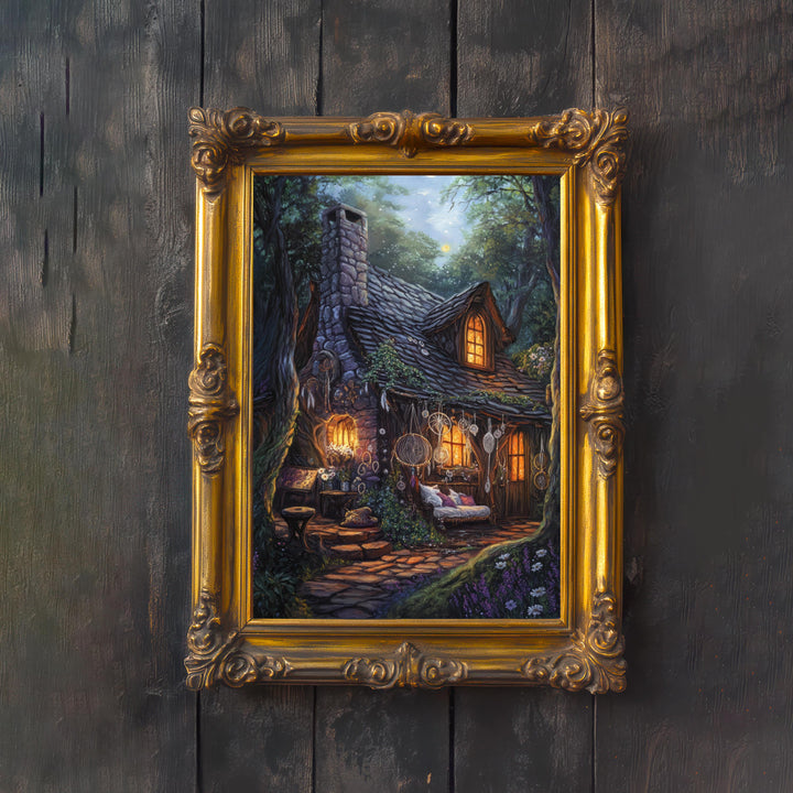 Dreamweaver Cottage Print: Vintage Cottagecore Art, Dark Academia Decor