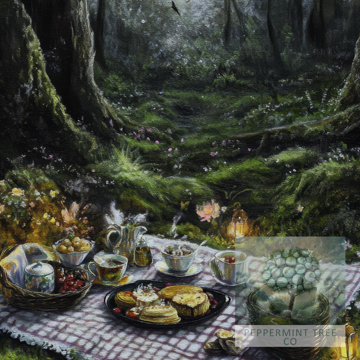 Moonlit Glade Picnic Print | Vintage Cottagecore Forest Art