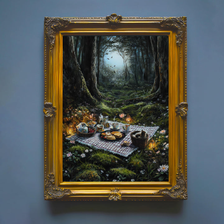 Moonlit Glade Picnic Print | Vintage Cottagecore Forest Art