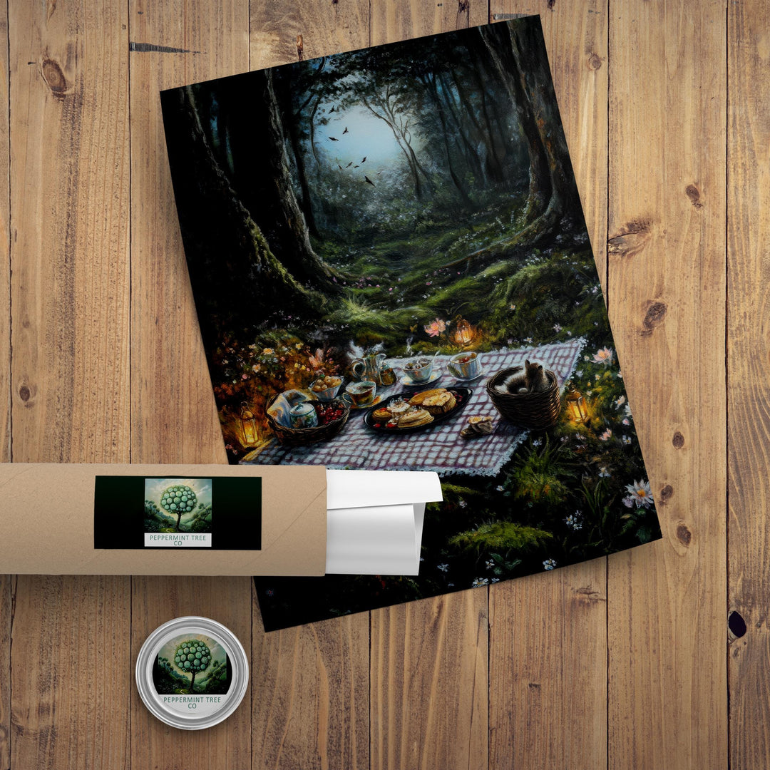 Moonlit Glade Picnic Print | Vintage Cottagecore Forest Art