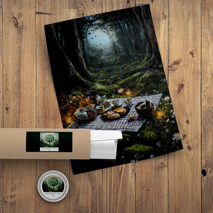 Moonlit Glade Picnic Print | Vintage Cottagecore Forest Art