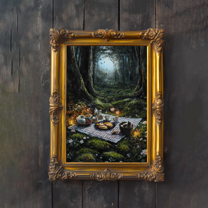Moonlit Glade Picnic Print | Vintage Cottagecore Forest Art