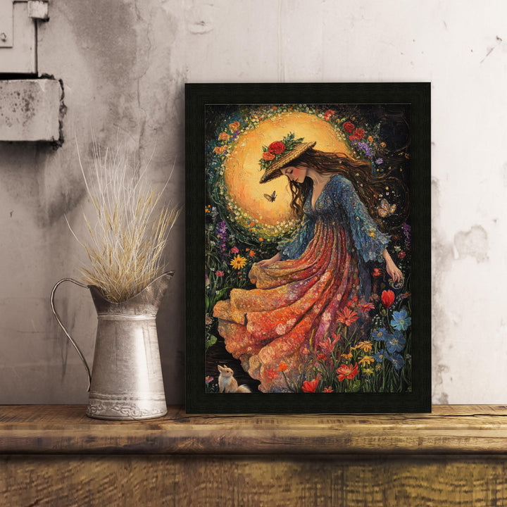 Rainbow Garden Witch Print, Vintage Cottagecore Art