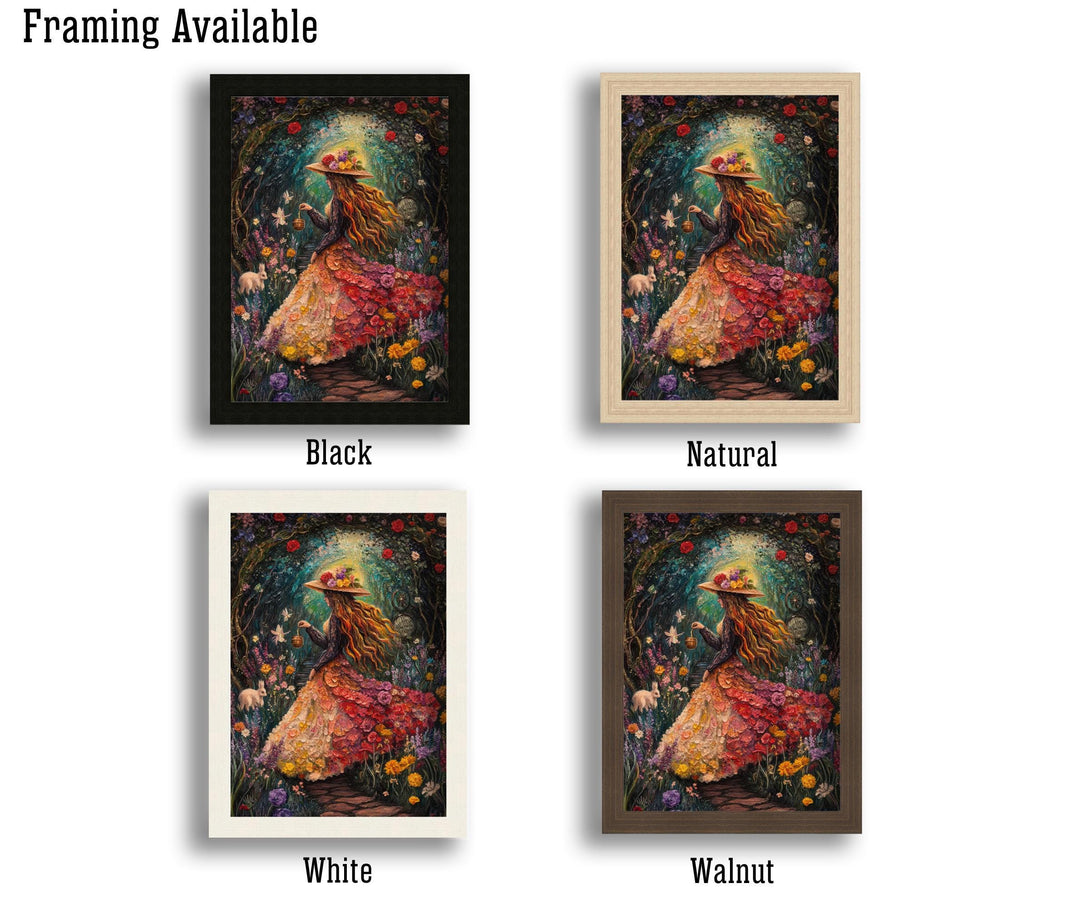 Rainbow Garden Witch Print, Vintage Cottagecore Floral Art