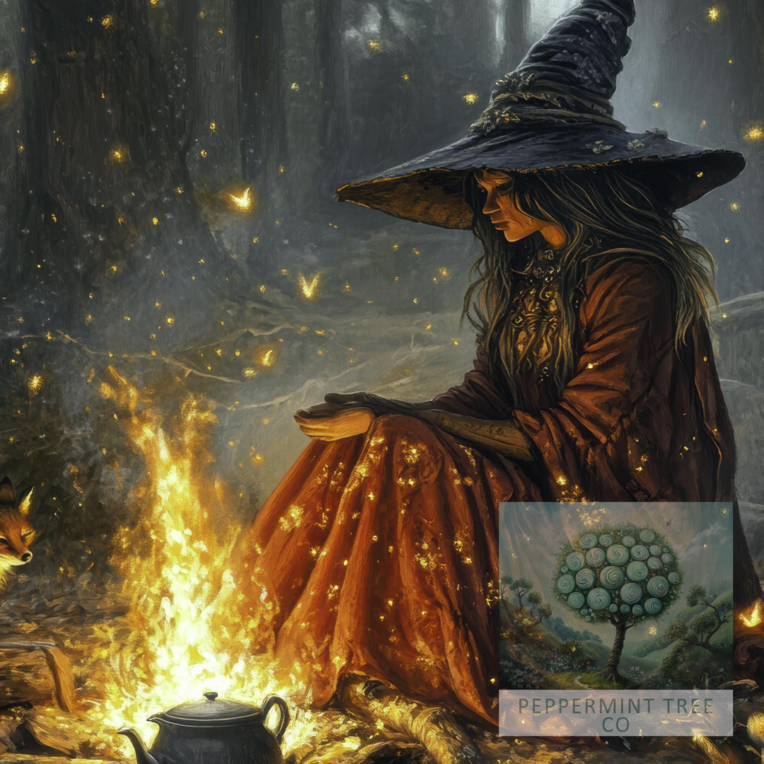 Witch by Firelight Art Print | Vintage Cottagecore Wall Decor