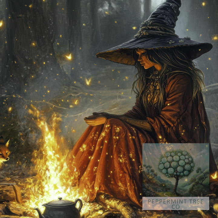 Witch by Firelight Art Print | Vintage Cottagecore Wall Decor