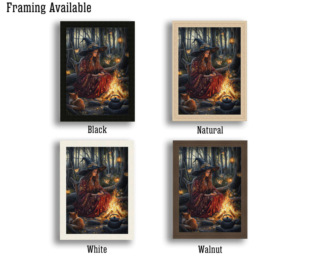 Witch by Firelight Vintage Art Print, Cottagecore Enchanted Hearth