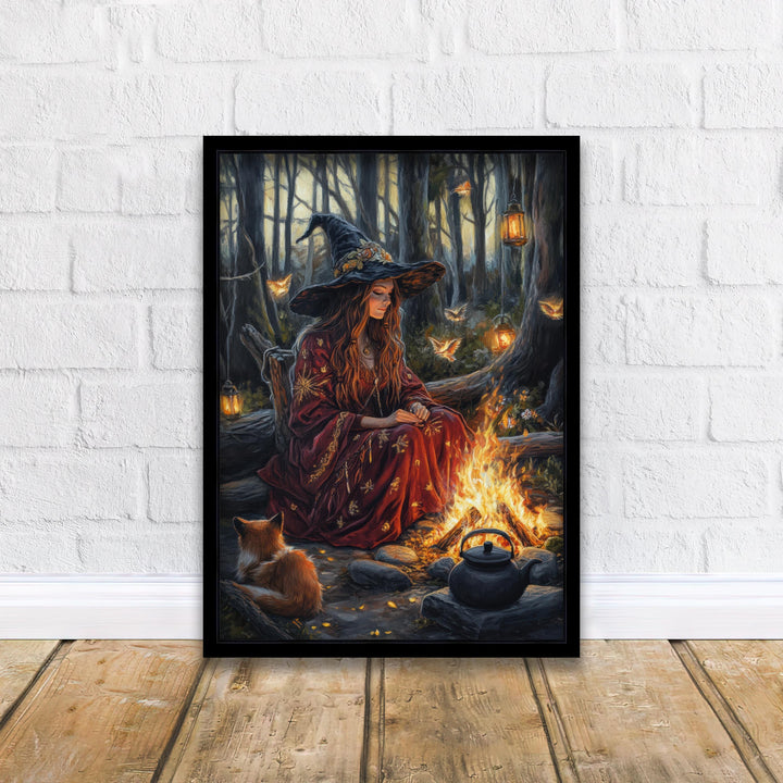 Witch by Firelight Vintage Art Print, Cottagecore Enchanted Hearth