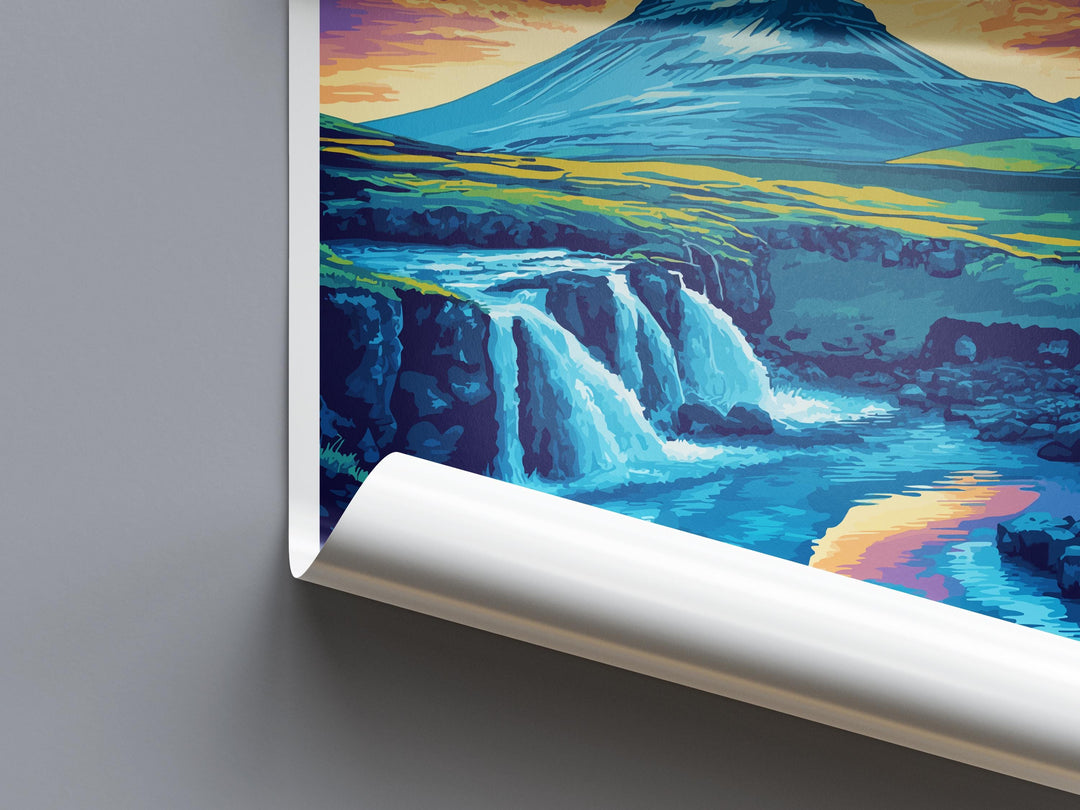 Iceland Travel Poster Nordic Wall Art Landscape Print Waterfall View Illustration Volcanic Decor Iceland Gift Souvenir Scene