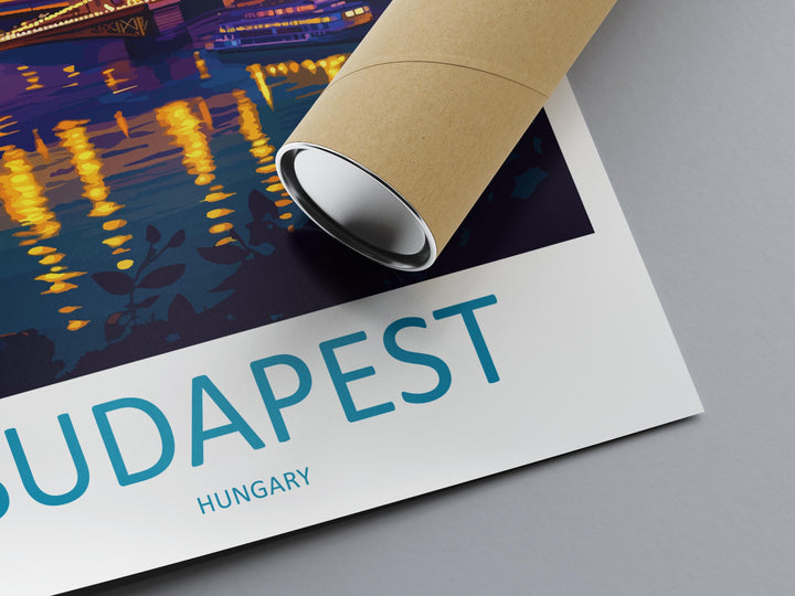 Budapest Travel Poster Hungary Wall Art Cityscape Print Parliament View Illustration Danube Decor Budapest Gift Souvenir Scene