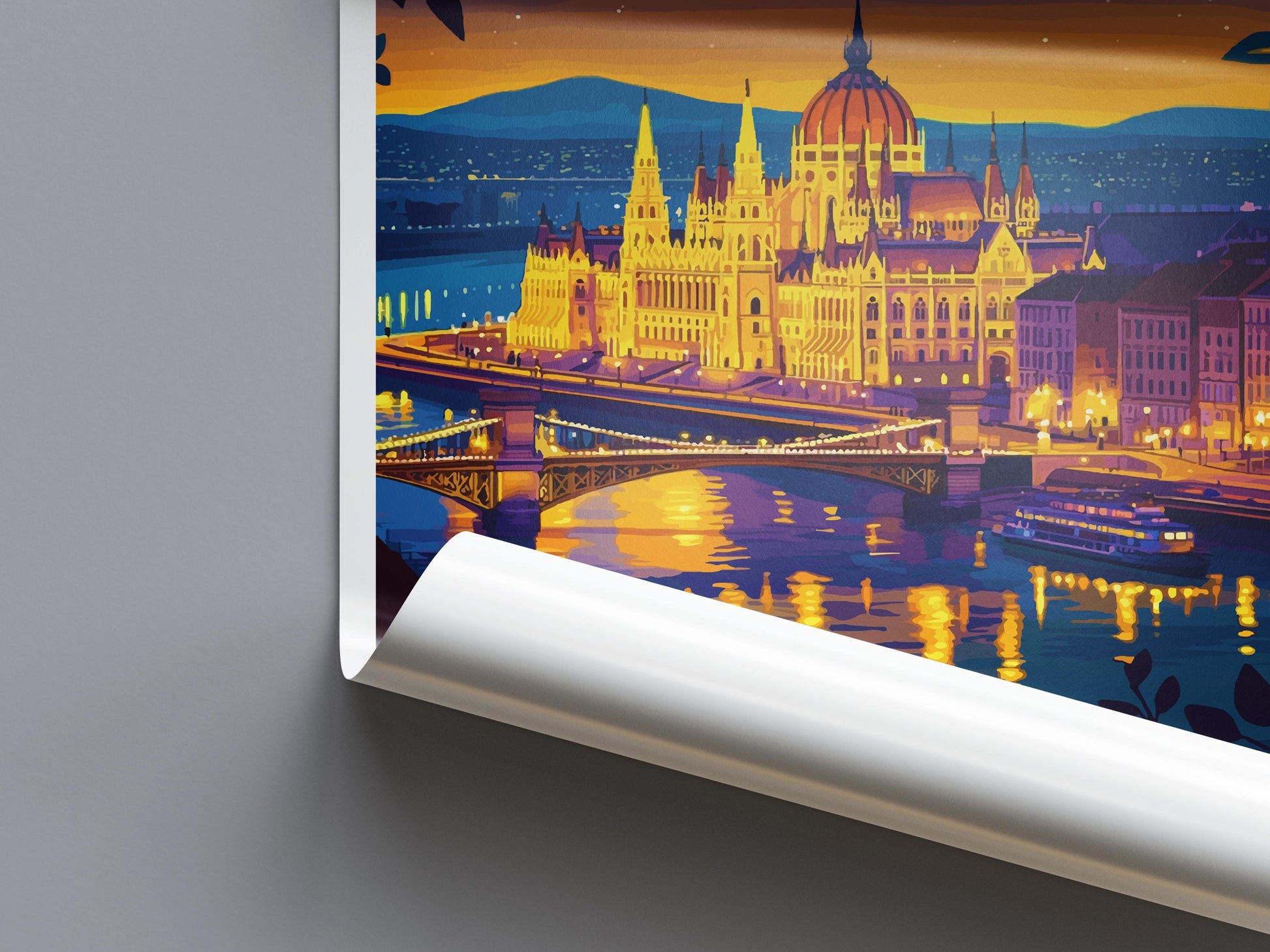 Budapest Travel Poster Hungary Wall Art Cityscape Print Parliament View Illustration Danube Decor Budapest Gift Souvenir Scene
