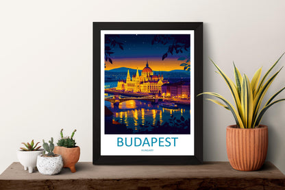 Budapest Travel Poster Hungary Wall Art Cityscape Print Parliament View Illustration Danube Decor Budapest Gift Souvenir Scene