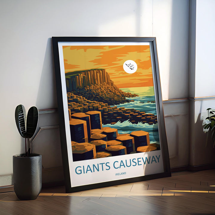 Giant’s Causeway Travel Poster Ireland Wall Art Coastal Rock Print Basalt Column View Illustration Nature Decor Gift Souvenir Scene