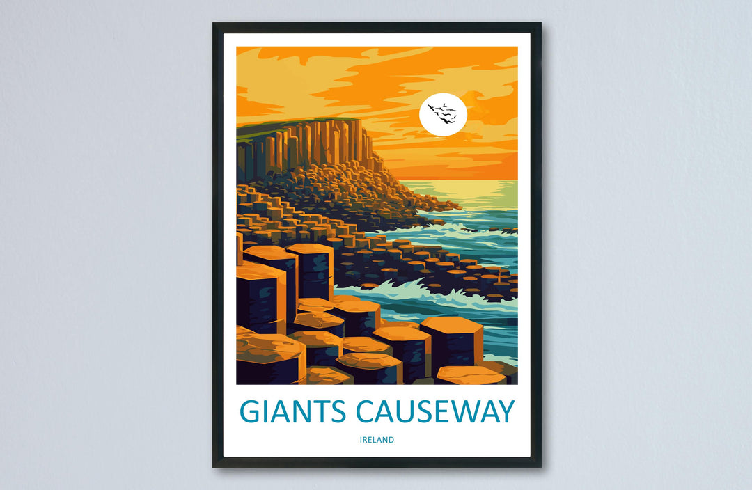 Giant’s Causeway Travel Poster Ireland Wall Art Coastal Rock Print Basalt Column View Illustration Nature Decor Gift Souvenir Scene