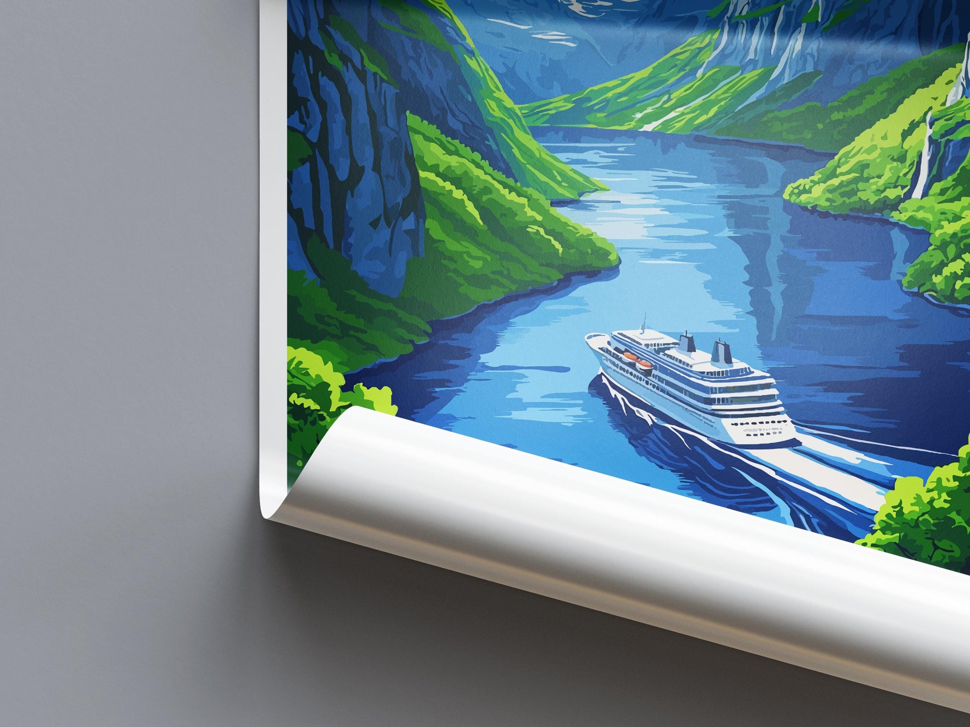 Norway Fjords Travel Poster Nordic Wall Art Coastal Landscape Print Cliff View Illustration Nature Decor Fjord Gift Souvenir Scene